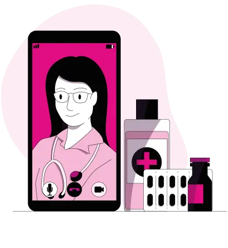 Médecin téléphone - médicament - visio-illustration